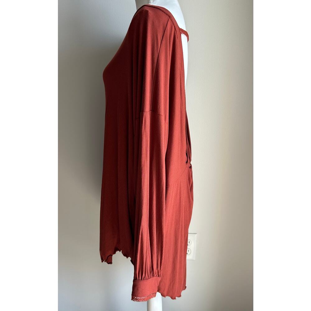 Free People Clay Red Open Back Knot Twisted Soft Ribbed Blouse Size Large - Picture 3 of 7